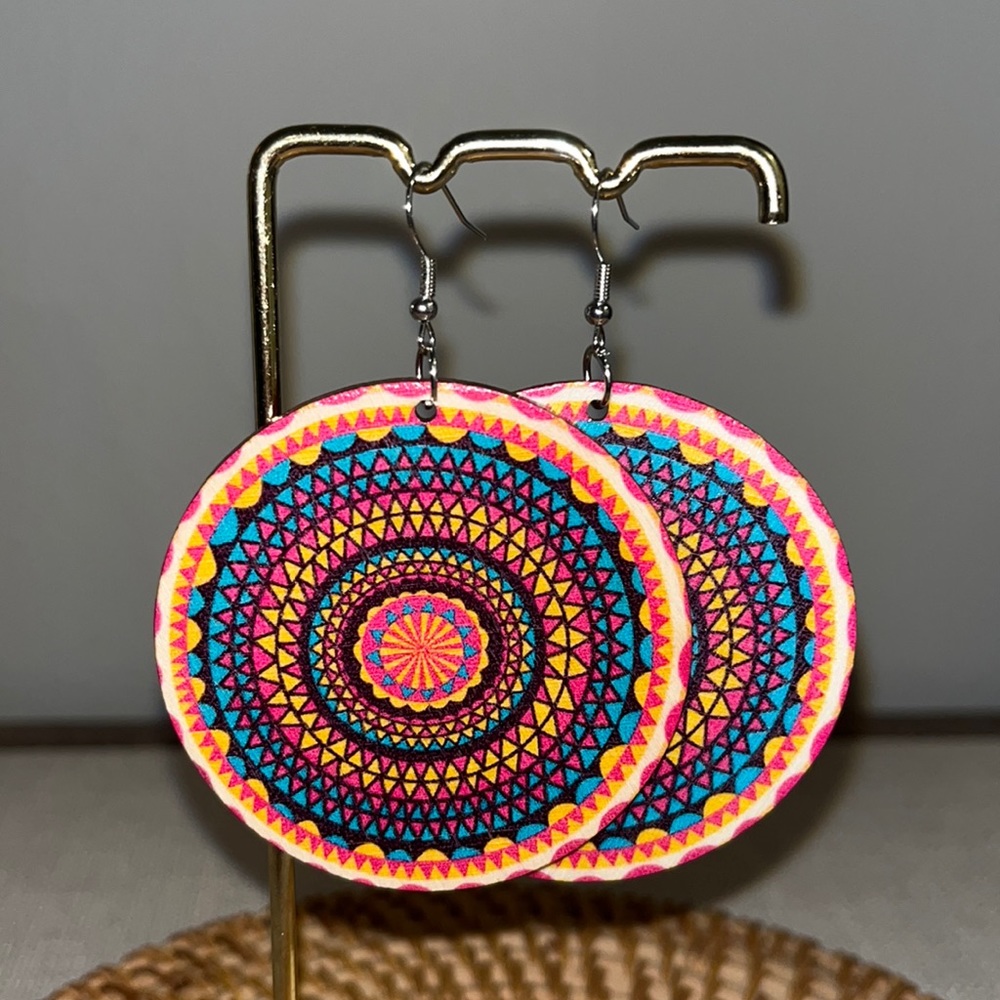 Wooden Round Drop Earrings